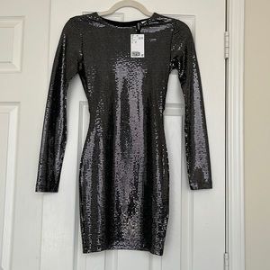 H&M black sequin mini dress lbd new years dress